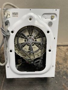 Beko WME7267W washing machine with the back removed
