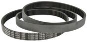 Bush washing machine drive belt 1236J6 size, part 42006396, shown coiled with ribbed surface for drum rotation